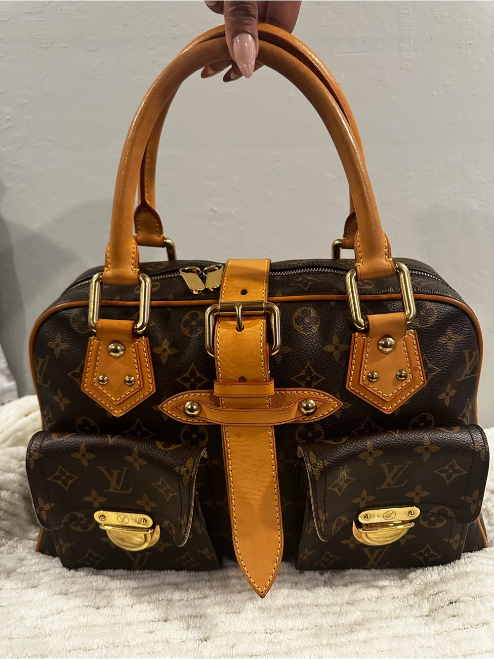 Louis Vuitton Brown Monogram Satchel with Tan Trim